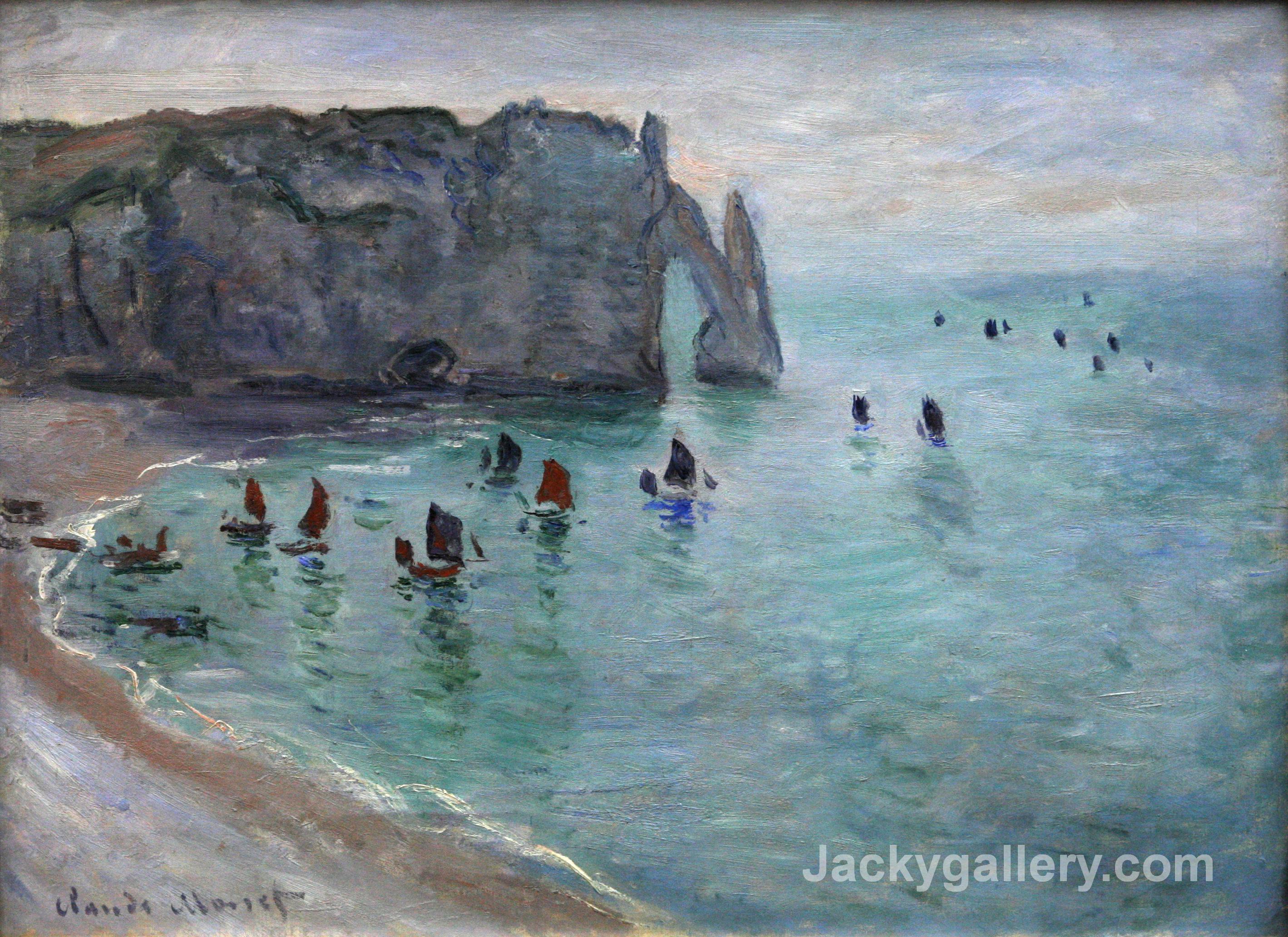Etretat the Aval Door Fishing Boats Leaving the Harbour by Claude Monet paintings reproduction